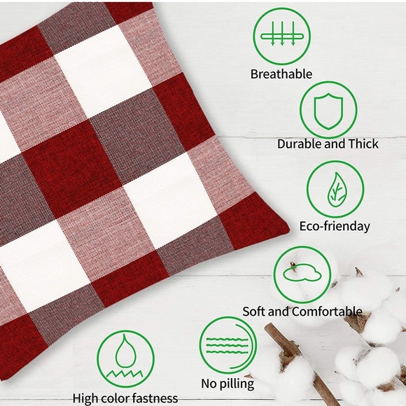 Fixwal 2pcs Red and White Buffalo Check Plaid Throw Pillow Covers 45x45cm - Picture 2 of 8
